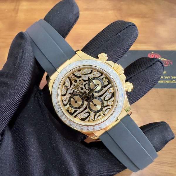 Rolex Daytona Eye of the Tiger 116588TBR Custom 18K Yellow Gold Plated & Moissanite 1:1 Super Clone 40mm