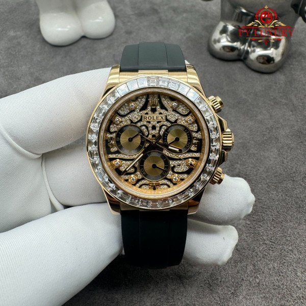 Rolex Cosmograph Daytona 116588TBR Eye of the Tiger Custom Made 18K Solid Gold Oysterflex Strap 40mm