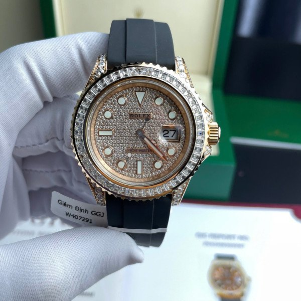 Rolex Yacht-Master 126655 18K Rose Gold Wrapped Custom Moissanite Best Replica 40mm
