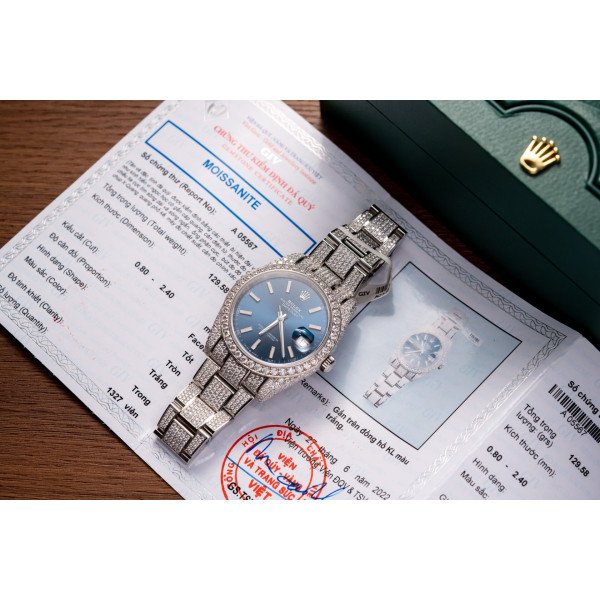 Rolex Datejust 41 Blue Dial Iced Out Moissanite Top Quality Replica 41mm