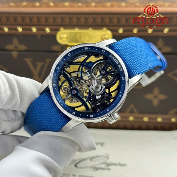 Audemars Piguet Code 11.59 Tourbillon Openworked 26600NB Electric Blue Textile Strap 1:1 Best Replica APPF 41mm