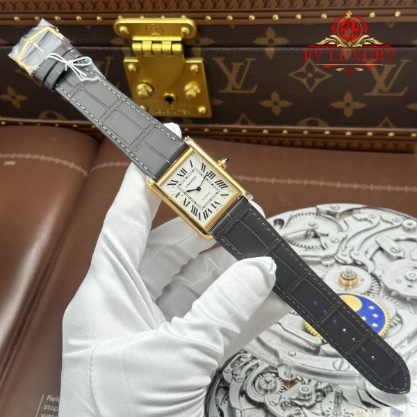 Cartier Tank Louis WGTA0357 Yellow Gold Silver Dial Leather Strap Best Replica AF 38.1mm x 27.75mm