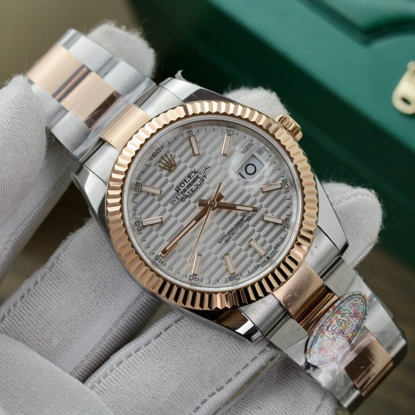 Rolex Datejust 41 Two Tone Rose Gold Silver Motif Dial Oyster Bracelet Best Replica Clean Factory 41mm