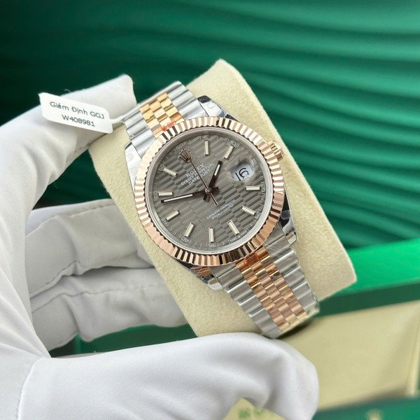 Rolex Datejust 126331 Two Tone Slate Motif Index Dial 10K Everose Gold Wrapped Jubilee Best Replica 41mm