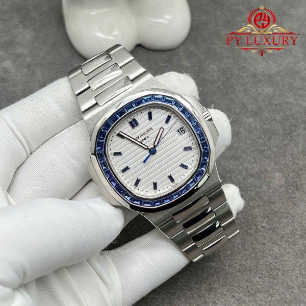Patek Philippe Nautilus 5711/111P-010 Custom Made 1:1 Platinum 950 Blue Sapphire 40mm