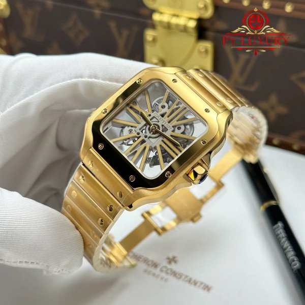 Cartier Santos Skeleton Dial WHSA0042 Yellow Gold Large Model Super Clone 39.8mm