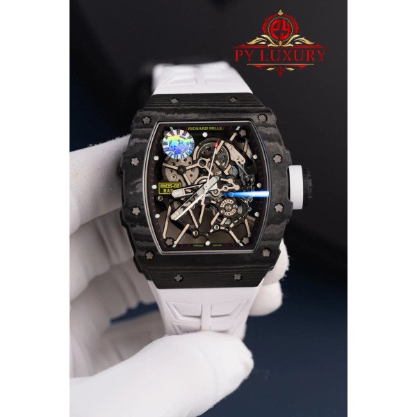 Richard Mille RM35-02 Rafael Nadal Black Carbon TPT White Rubber Band Super Clone V7 ZF 49.94mm x 44.5mm