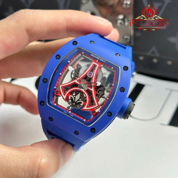 Richard Mille RM52-03 Paris Saint-Germain Tourbillon Blue Ceramic Rubber Band Best Replica 48mm x 39.3mm