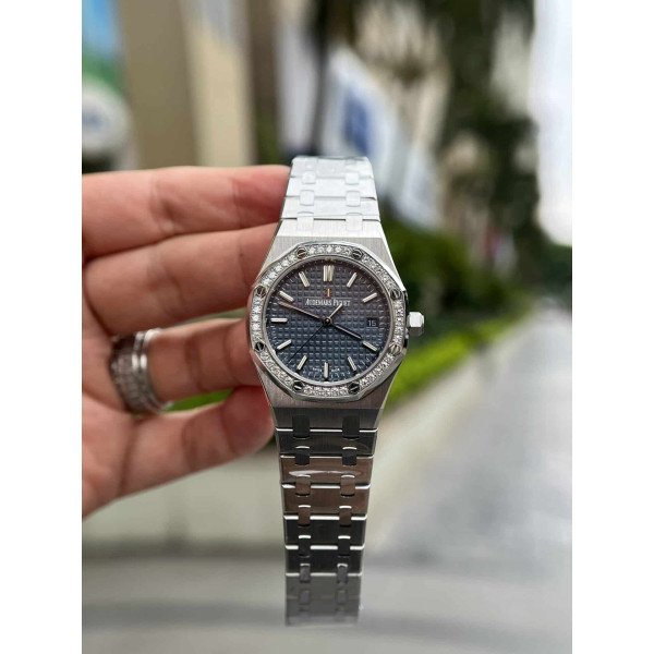 Audemars Piguet Royal Oak 77351ST Blue Dial Diamond Bezel Replica 34mm
