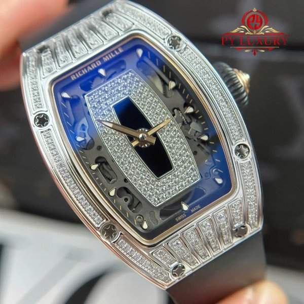 Richard Mille RM07-01 Lady Diamonds Black Onyx Dial Black Rubber Strap 1:1 Super Clone ZF 45.32 x 32.3mm