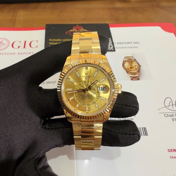 Rolex Sky-Dweller 326938 Champagne Dial 18K Yellow Gold Plated Oyster Bracelet Best Replica 42mm