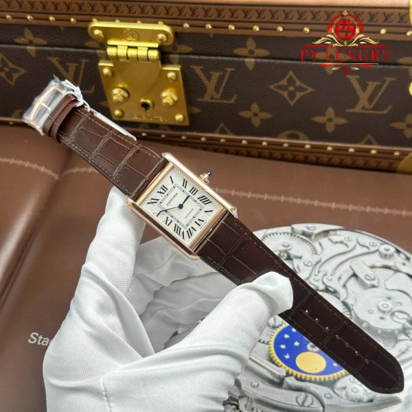 Cartier Tank Louis WGTA0346 Rose Gold Large Model Silver Dial Leather Strap Best Replica AF 38.1mm x 27.75mm