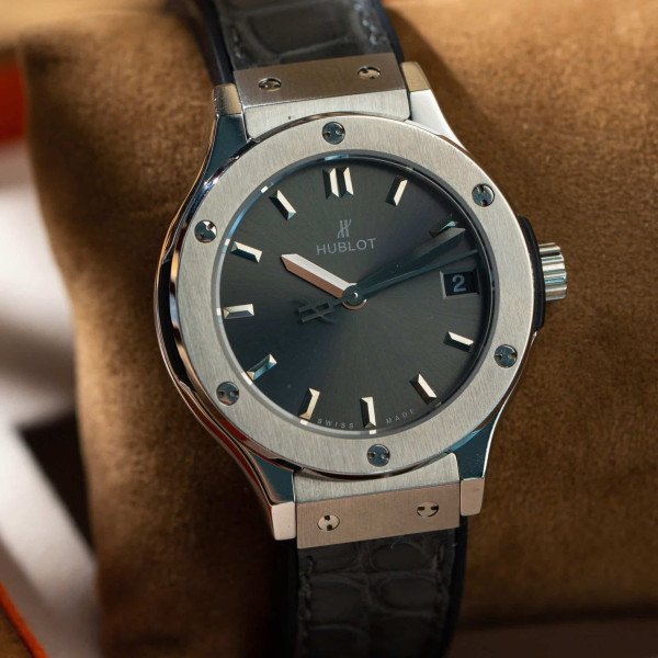 Hublot Classic Fusion Titanium Grey Dial Leather Strap Lady Watch Replica 33mm