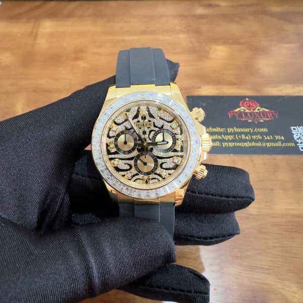 Rolex Daytona Eye of the Tiger 116588TBR Custom 18K Yellow Gold Plated & Moissanite 1:1 Super Clone 40mm