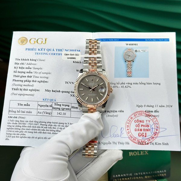 Rolex Datejust 126331 Two Tone Slate Motif Index Dial 10K Everose Gold Wrapped Jubilee Best Replica 41mm