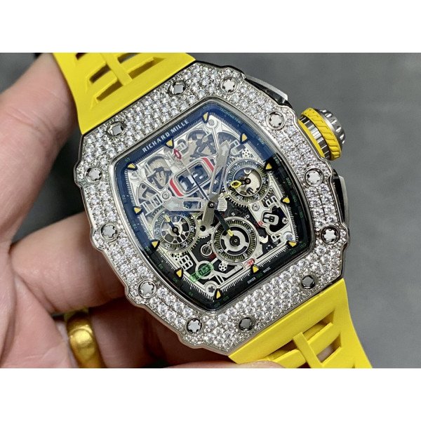 Richard Mille RM11-03 Flyback Chronograph Iced Out CZ Stones Best Replica KVF 49.94×44.5mm