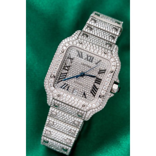 Cartier Santos Iced Out VVS1 Clarity Moissanite Large Model Best Replica 39.8mm