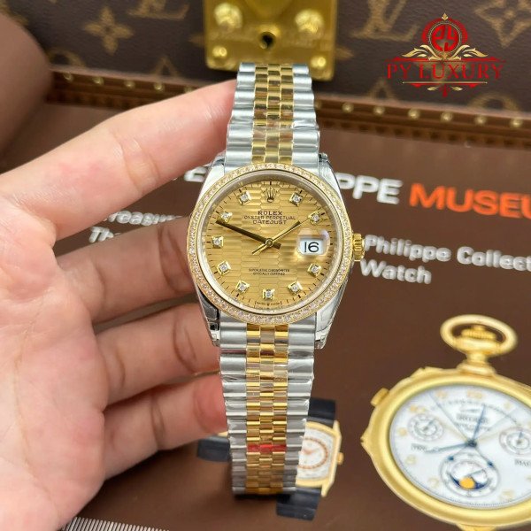 Rolex Datejust 126283RBR Two Tone Yellow Gold Fluted-Motif Diamond Dial Diamond Bezel Jubilee Original Factory Best CollectVSF 36mm
