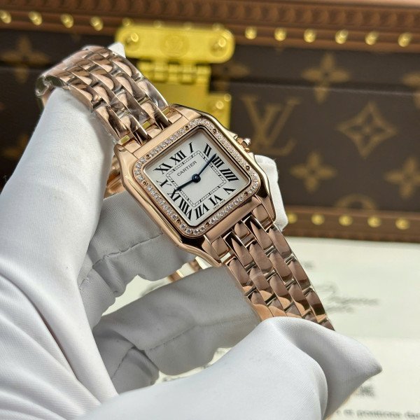 Cartier Panthère Medium Model Rose Gold White Dial Diamond Bezel Best Replica BVF 27mm x 36mm