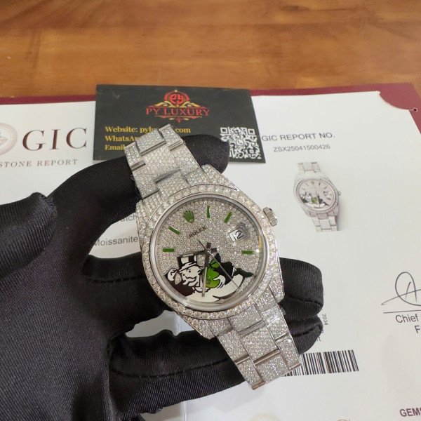 Rolex Datejust 126300 Bust Down Iced Out Moisssanite Diamonds Monopoly Dial Best Replica 41mm