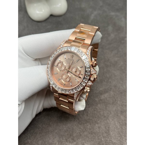 Rolex Daytona 126595TBR-0001 Sundust Diamond-set Dial Custom Made 18K Solid Pink Gold Baguette Diamonds 40mm