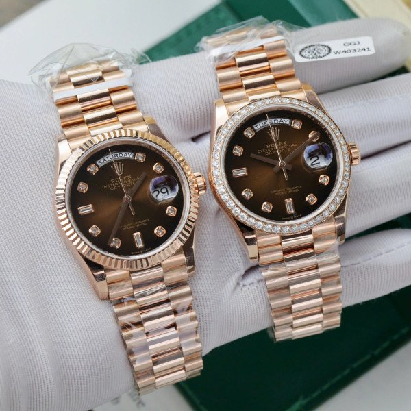 Rolex Day-Date 128235-0037 Brown Ombré Diamond-set Dial 18K Gold Wrapped 1:1 Replica 36mm
