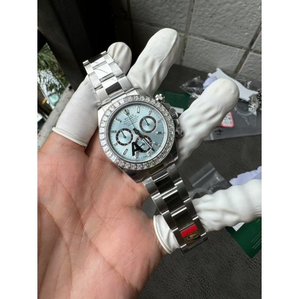 Rolex Daytona 126506 Ice-blue Baguette Dial Custom Baguette Moissanite Bezel 1:1 Best Replica 40mm