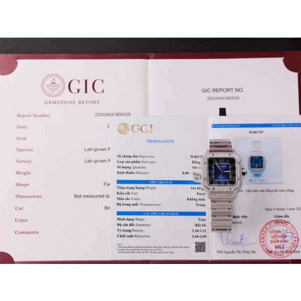 Cartier Santos Blue Dial Custom Moissanite Case Large Model Best Replica BVF 39.8mm