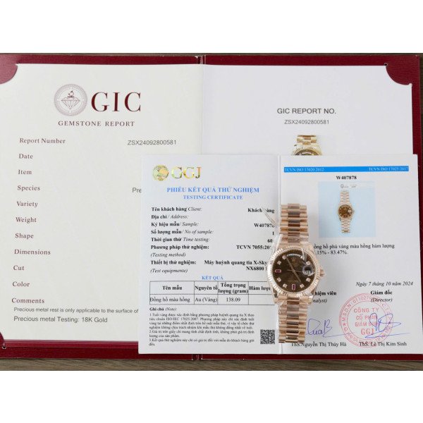 Rolex Day-Date 118235 Chocolate Diamond & Ruby Dial 18K Rose Gold Wrapped 1:1 Replica GMF 36mm