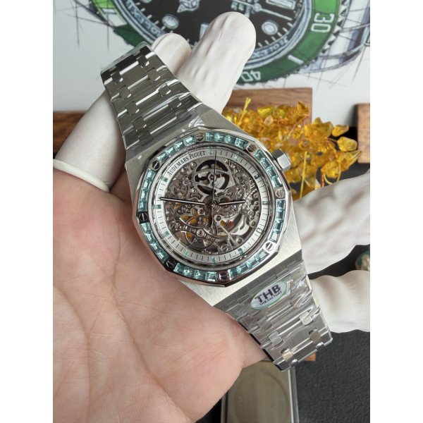Audemars Piguet Royal Oak Skeleton 15412BC.Т0.122080BC.01 Custom Lab-grown Swiss Topaz Stones Best Replica 41mm