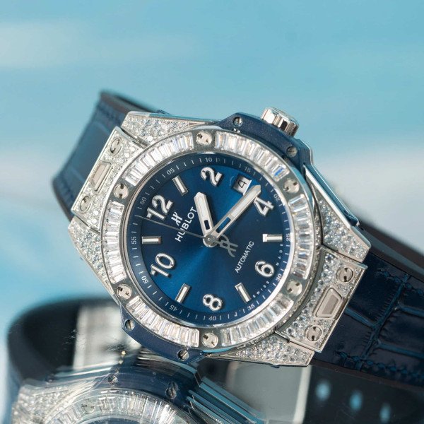 Hublot Big Bang One Click Steel Blue Pavé CZ Stones Replica 39mm