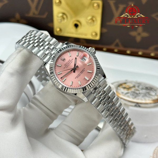 Rolex Datejust Pink Dial Luminous Hour Markers Jubilee Best Replica 31mm
