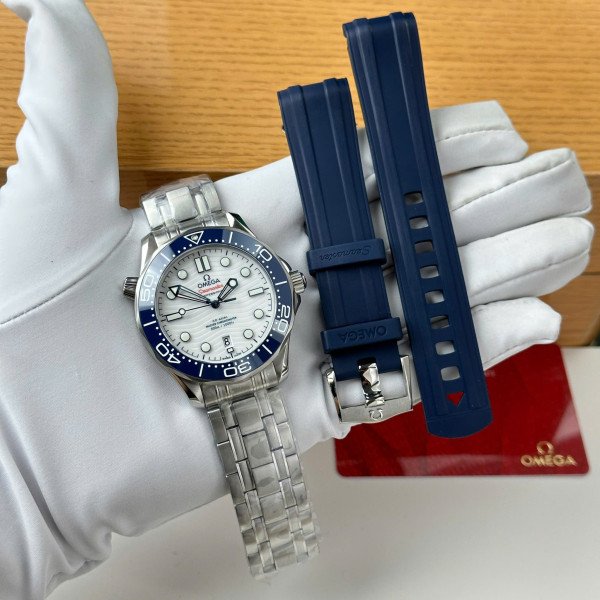 Omega Seamaster Diver 300M Tokyo 2020 White Dial Blue Ceramic Bezel Super Clone 42mm