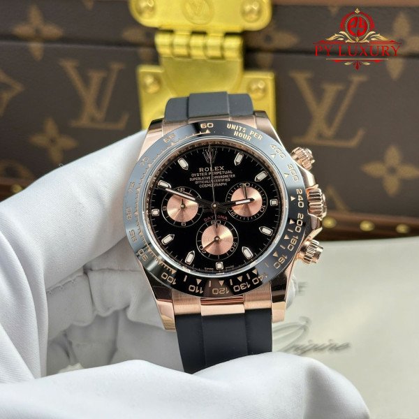 Rolex Daytona 116515LN Black Dial 18K Rose Gold Wrapped Oysterflex 1:1 Best Replica 40mm