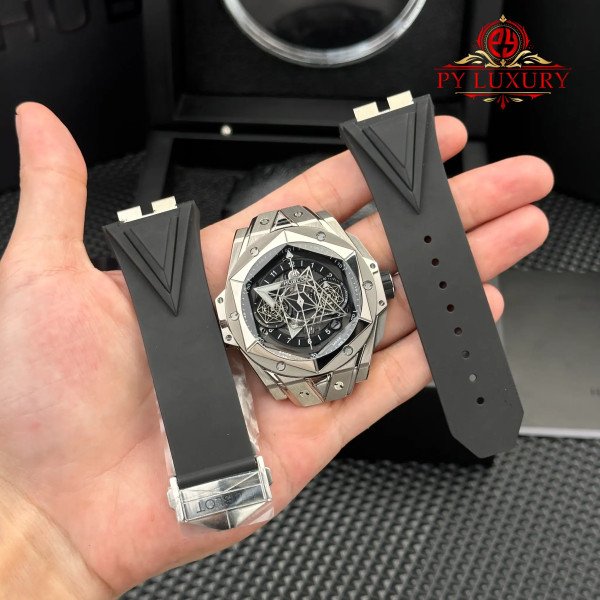 Hublot Big Bang Sang Bleu II Titanium Black Dial Rubber Strap Best Replica BBF 45mm