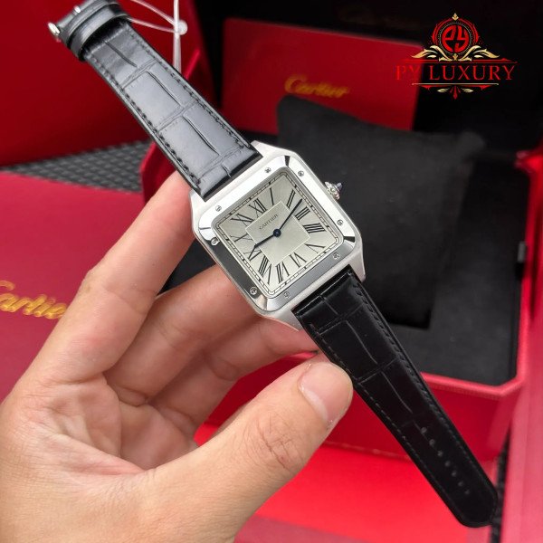 Cartier Santos Dumont Steel Extra Large Model Silver Dial Leather Strap Replica 46.6 mm x 33.9 mm