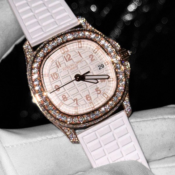 Patek Philippe Aquanaut 5068R 18K Gold Wrapped Custom Moissanite Swiss Quartz Replica PPF 35.6mm