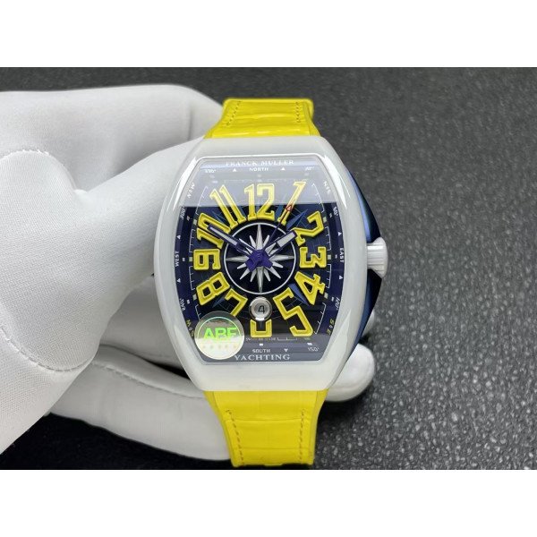 Franck Muller Vanguard V45 White Ceramic Case Yellow Arabic Numerals 1:1 Best Replica ABF 45mm