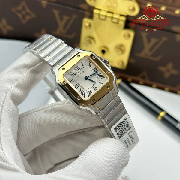 Cartier Santos W2SA0033 Two Tone Yellow Gold Mini Model Silver Dial Quartz Best Replica 27mm