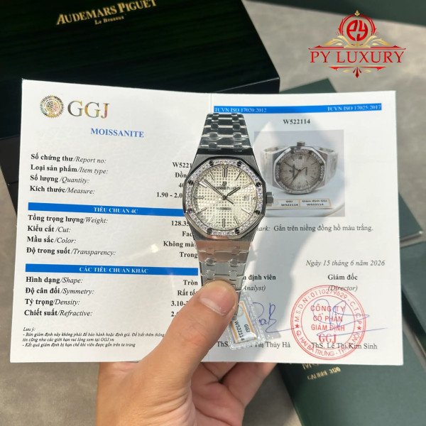 Audemars Piguet Royal Oak 15451ST White Dial Custom Moissanite Bezel 1:1 Best Replica 37mm