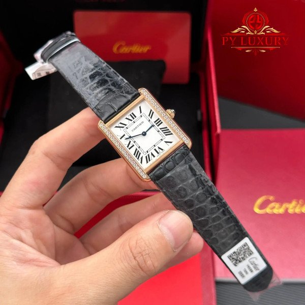 Cartier Tank Solo Large Model W5200025 Rose Gold Diamond Bezel Leather Strap Best Clone AF 34.8 x 27.4 mm