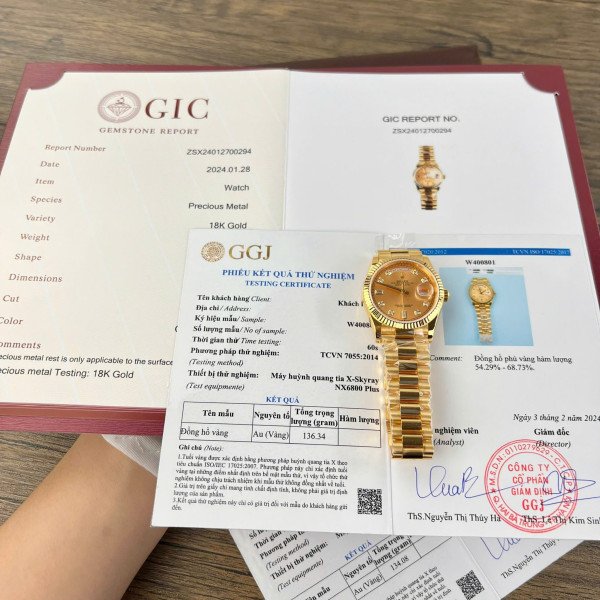 Rolex Day-Date 128238-0008 Champagne Diamond Dial 18K Yellow Gold Wrapped 1:1 Replica GMF 36mm