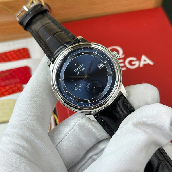 Omega De Ville Prestige Power Reserve Blue Dial Black Leather Strap Best Replica 39.5mm