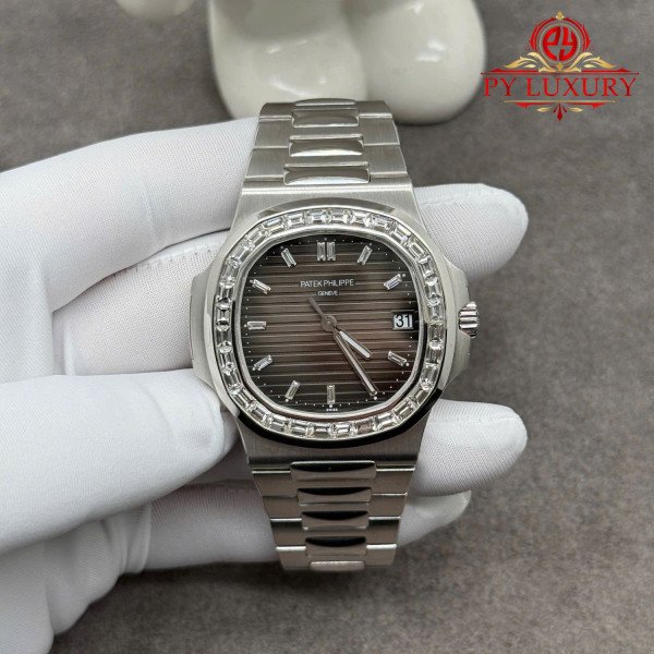 Patek Philippe Nautilus 5711/110P-001 Custom Made 1:1 Platinum Grey Dial Diamond Bezel Exclusive Quality 40mm