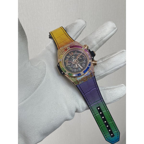 Hublot Big Bang Unico King Gold Rainbow Leather Strap Best Replica ZF 45mm