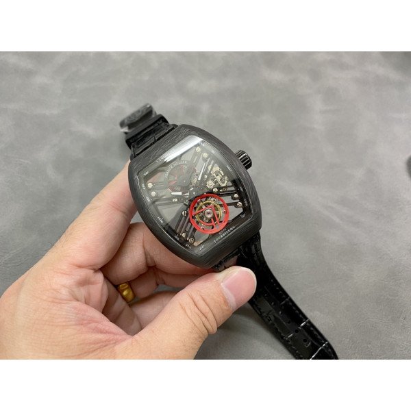 Franck Muller Vanguard Skeleton Tourbillon Black Carbon Fiber Best Replica ABF 45mm