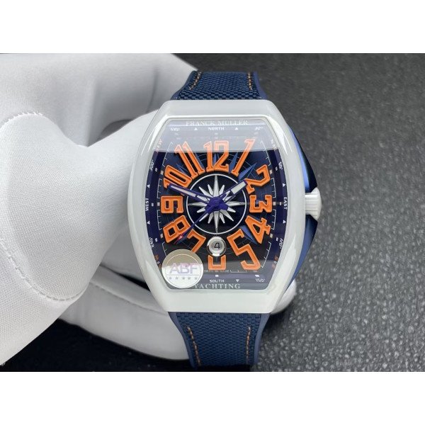 Franck Muller Vanguard V45 White Ceramic Blue Dial Orange Arabic Numerals 1:1 Best Replica ABF 45mm