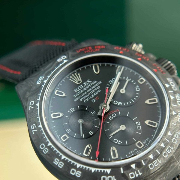 Rolex Daytona DiW Carbon Black Dial Red Stitching Strap Best Edition Noob Factory 40mm