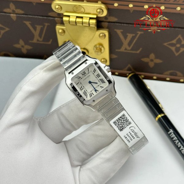 Cartier Santos WSSA0082 Silver Dial Steel Bracelet Quartz Best Replica 27mm