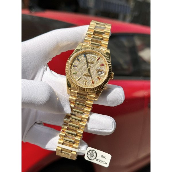 Rolex Day-Date 40 18k Yellow Gold Wrapped Diamond Paved Dial Rainbow GMF V3 Super Clone 40mm